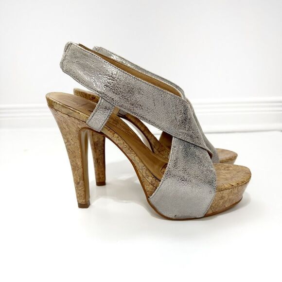 Diane Von Furstenberg  Zia Metallic Crisscross Cork Platform Sandals  Size 7.5 - Picture 2 of 16